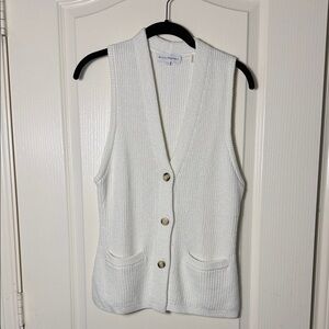 White + Warren white ribbed sweater vest